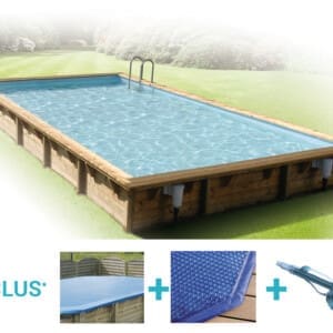 Piscine bois Bahia 15,50 x 3,50 m - H. 1,55 m - liner bleu