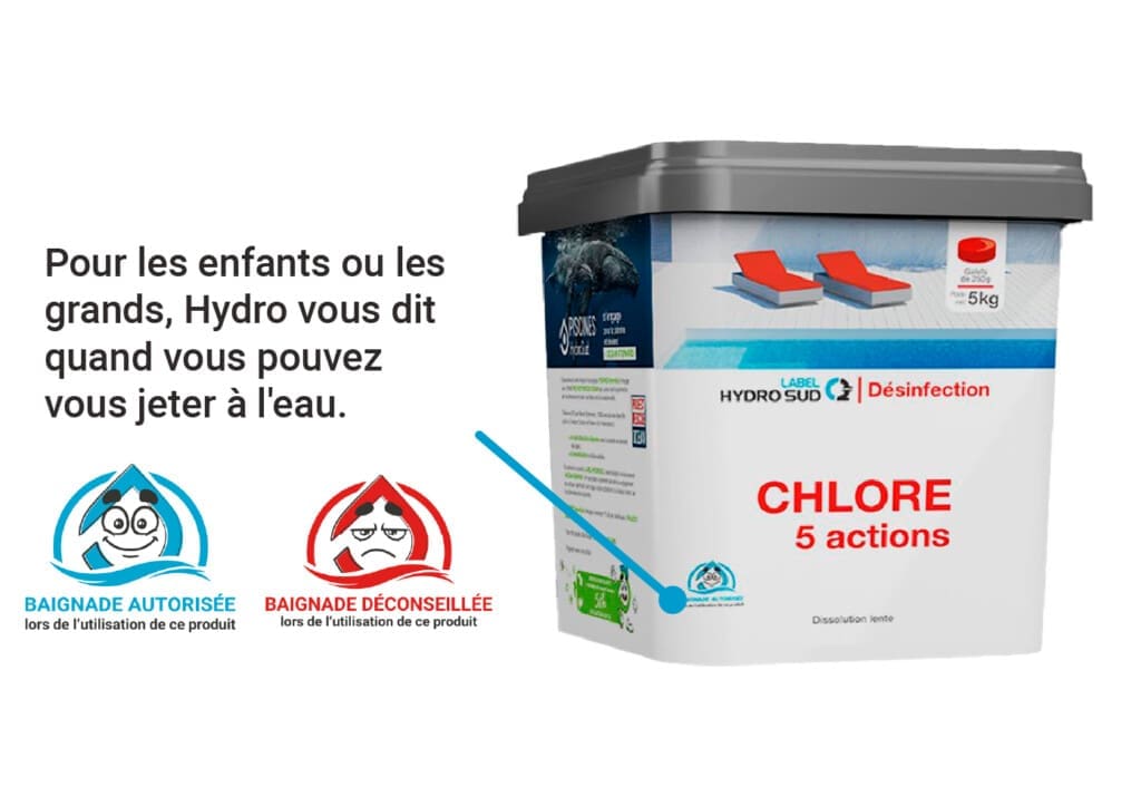 Packaging nouvelle gamme chimie LABEL HYDRO SUD - logo Hydro baignade