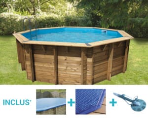 Piscine bois Bahia ø 4,30 m – H. 1,20 m – liner bleu