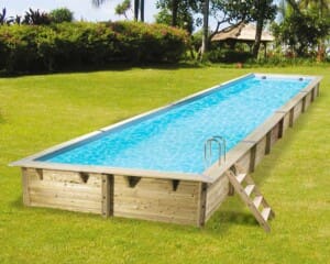 Piscine bois Linéa 15,50 x 3,50 m – H. 1,55 m – liner bleu