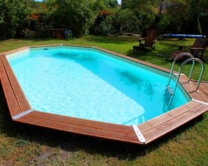 Piscine bois Océa 6,10 x 4,00 m -H. 1,30 m – liner bleu