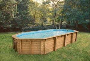 Piscine bois Océa 8,60 x 4,70 m – H. 1,30 m – liner bleu