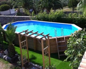 Piscine bois Océa 8,60 x 4,70 m – H. 1,30 m – liner bleu