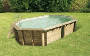 Piscine bois Bahia First 6,70 x 4,00 m H. 1,30 m liner sable