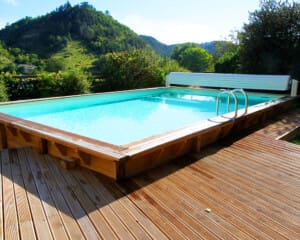 Piscine bois Linéa 6,50 x 3,50 m – H. 1,40 m – liner bleu