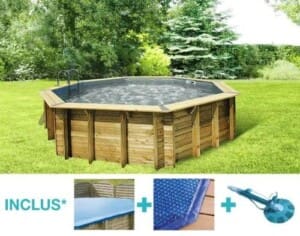 Piscine bois Bahia ø 5,80 m – H. 1,30 m – liner gris