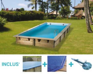 Piscine bois Bahia 6,50 x 3,50 m – H. 1,40 m – liner bleu
