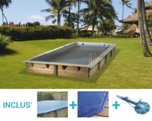 Piscine bois Bahia 6,50 x 3,50 m – H. 1,40 m – liner gris