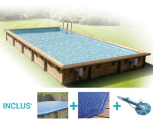 Piscine bois Bahia 15,50 x 3,50 m – H. 1,55 m – liner bleu