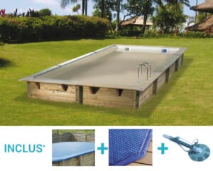 Piscine bois Bahia 15,50 x 3,50 m – H. 1,55 m – liner sable