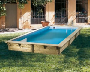 Piscine bois Sunwater 5,55 x 3,00 m – H. 1,40 m liner bleu