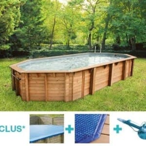 Piscine bois Bahia 8,60 x 4,70 m -H. 1,30 m - liner gris