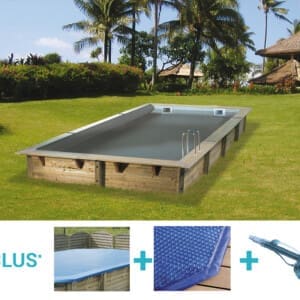 Piscine bois Bahia 6,50 x 3,50 m - H. 1,40 m - liner gris